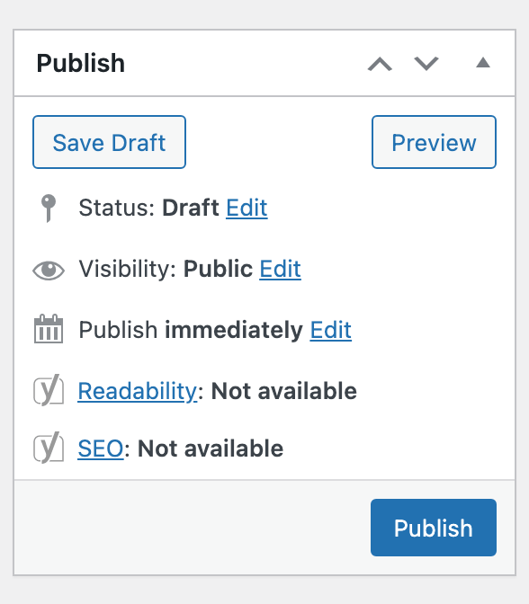 An image of the post publishing controls in WordPress